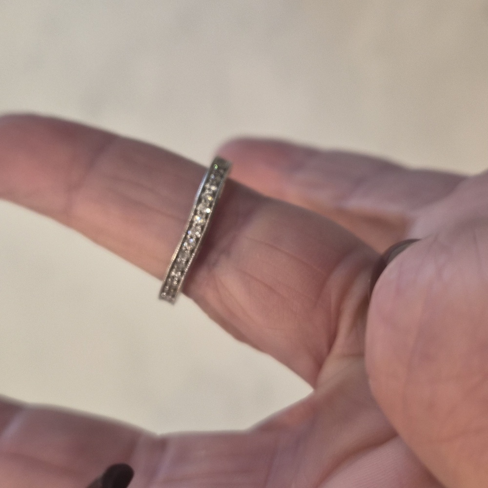 Agape Round Cut- 14k White Gold Beaded Wedding Band- Size 7